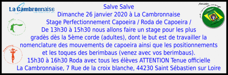 Stage et Roda de Capoeira /Cambronnaise 26/01/20