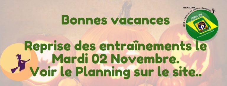 Planning des entraînements vacances de la Toussaint